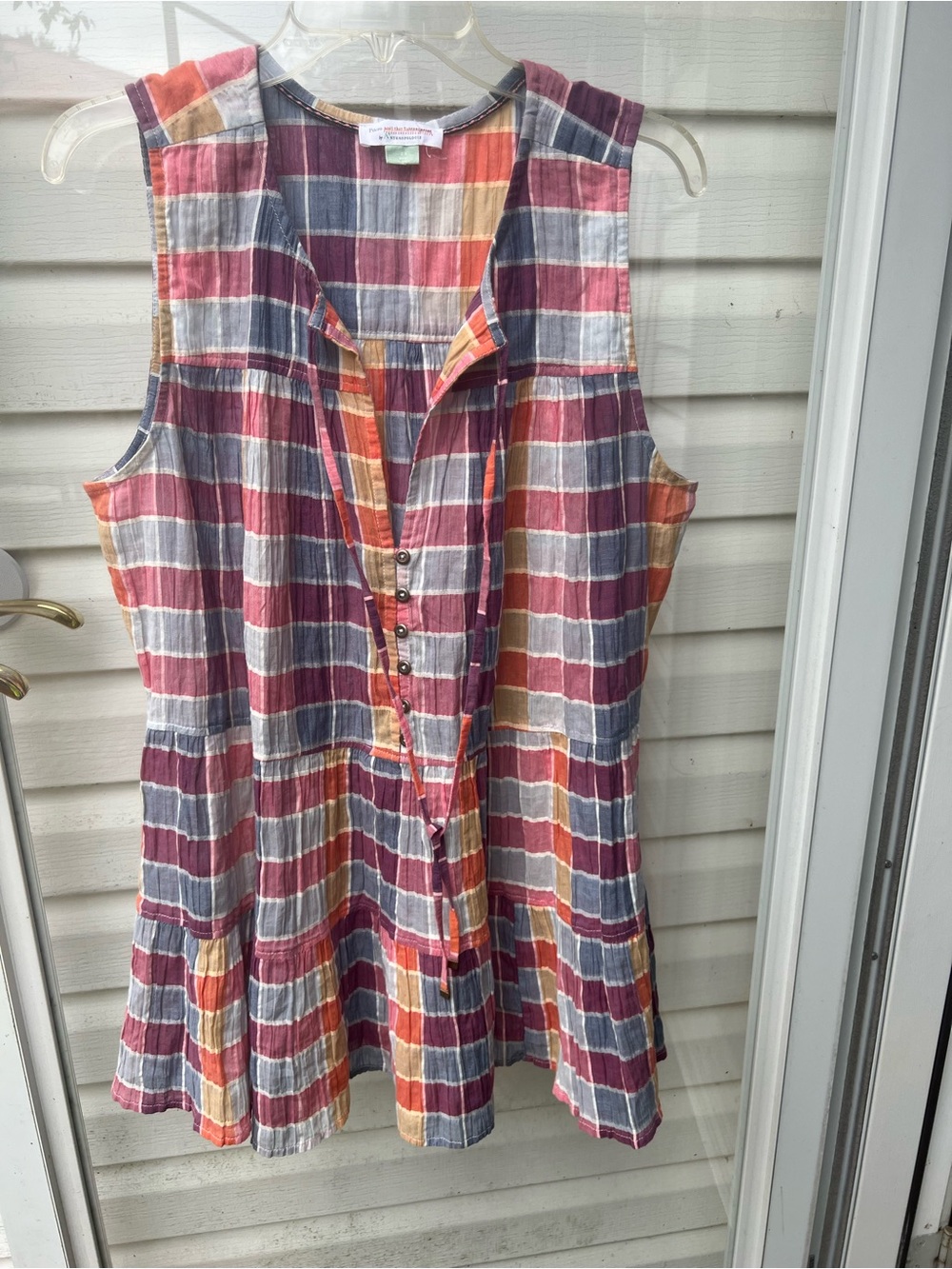 Anthropologie Plaid Sleeveless Tiered Cotton Tunic in Red, Blue, Yellow